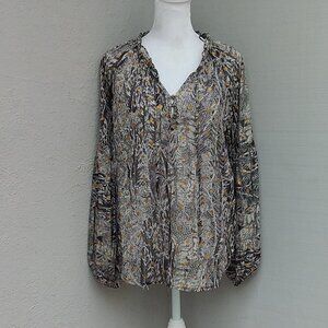 Anthropologie Lovestitch Women's Blouse Gold and Black Size Small Preppy